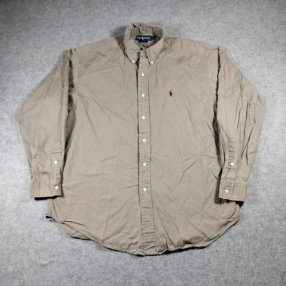 Polo Ralph Lauren Blake Shirt Men's L Khaki Tan Cotton Button Down Long Sleeve